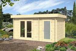 Gartenhaus LINDA40, 440x300 cm (L); 40 mm Doppelnut; 2 Räume; ohne Boden; VERKEHRS-GRAU lackiert