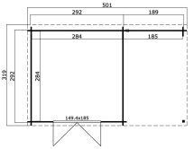 Gartenhaus KANSAS 312x501 cm (L); 40 mm Doppelnut; ohne Boden; 200 cm Schleppdach; VERKEHRS-GRAU lackiert