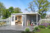 Gartenhaus KANSAS 312x501 cm (L); 40 mm Doppelnut; ohne Boden; 200 cm Schleppdach; VERKEHRS-GRAU lackiert