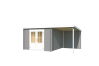 Gartenhaus KANSAS 312x501 cm (L); 40 mm Doppelnut; ohne Boden; 200 cm Schleppdach; VERKEHRS-GRAU lackiert