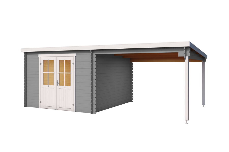 Gartenhaus LENNOX Flachdach 601x312, 28mm Bohlen (L), ohne Boden; VERKEHRS-GRAU lackiert