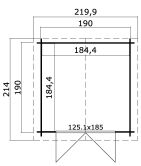 Gartenhaus MORAVA B 210x210 cm, 28mm Bohlen, inkl. Dachpappe, ohne Boden, VERKEHRS-GRAU lackiert
