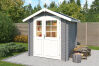 Gartenhaus MORAVA B 210x210 cm, 28mm Bohlen, inkl. Dachpappe, ohne Boden, VERKEHRS-GRAU lackiert