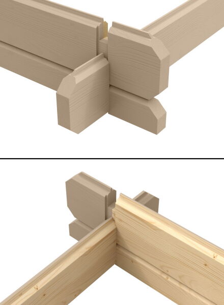 Gartenhaus ST. LOUIS  292x701 cm (L) + 400 cm Schleppdach, 28 mm,  GRAU-BEIGE lackiert