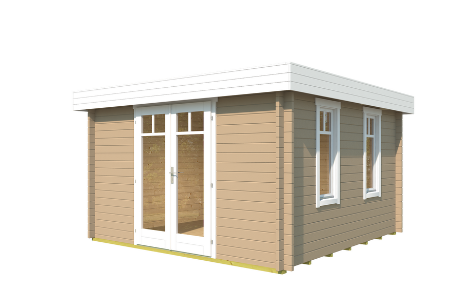 Gartenhaus FABIAN 370 x 370 cm (L); 40 mm Doppelnut; inklusive Boden; ISO Verglasung; GRAU-BEIGE lackiert