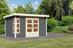 Karibu Gartenhaus KASTORF 7 terragrau 28mm Wandstärke