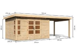 Karibu Gartenhaus KASTORF 7 im Set mit Anbaudach 3,2 m...