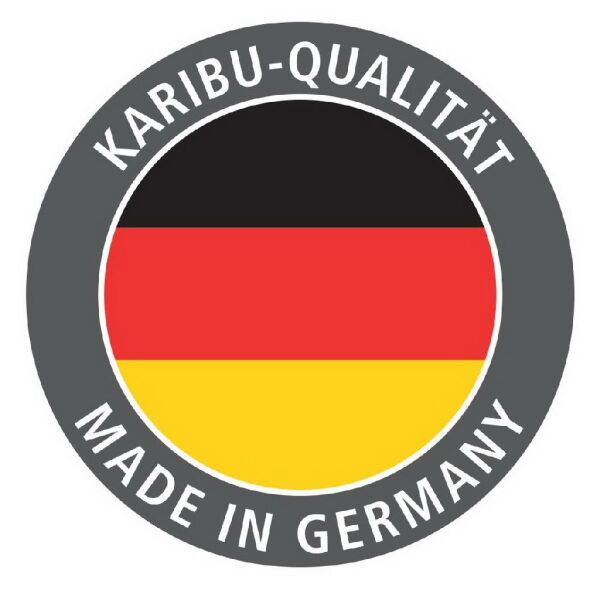 Karibu Gartenhaus KASTORF 6 im Set mit Anbaudach 3,2 m Breite und 28 mm Rückwand terragrau 28mm Wandstärke