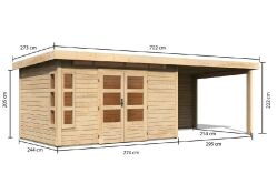 Karibu Gartenhaus KASTORF 7 im Set mit Anbaudach 3,2 m...