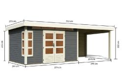 Karibu Gartenhaus KASTORF 7 im Set mit Anbaudach 3,2 m...