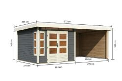 Karibu Gartenhaus KASTORF 6 im Set mit Anbaudach 3,2 m...