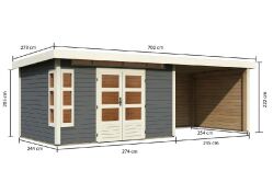 Karibu Gartenhaus KASTORF 7 im Set mit Anbaudach 3,2 m...