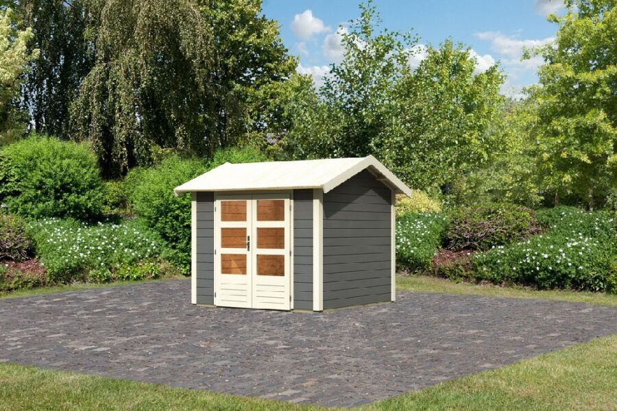 Karibu Gartenhaus THERES 3 terragrau 28mm Wandstärke