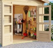 Karibu Gartenhaus THERES 3 im Set mit 2 Dachausbauelementen naturbelassen 28mm Wandstärke