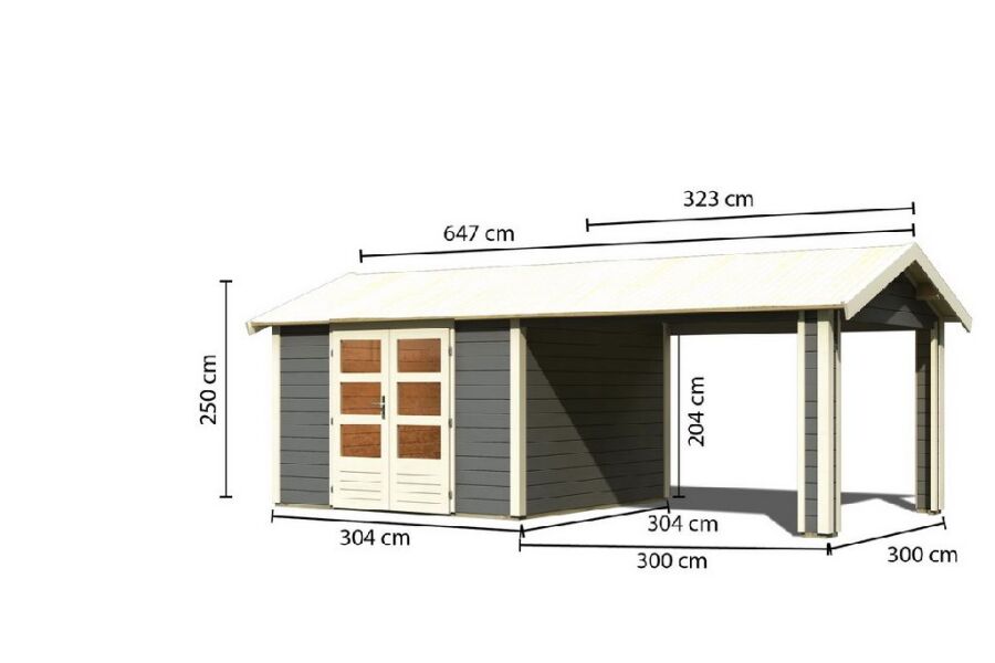 Karibu Gartenhaus THERES 7 im Set mit 1 Dachausbauelement terragrau 28mm Wandstärke