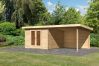 Karibu Gartenhaus RADEBURG 1 im Set 3,3 m Anbaudach und Rückwand naturbelassen 40mm Wandstärke