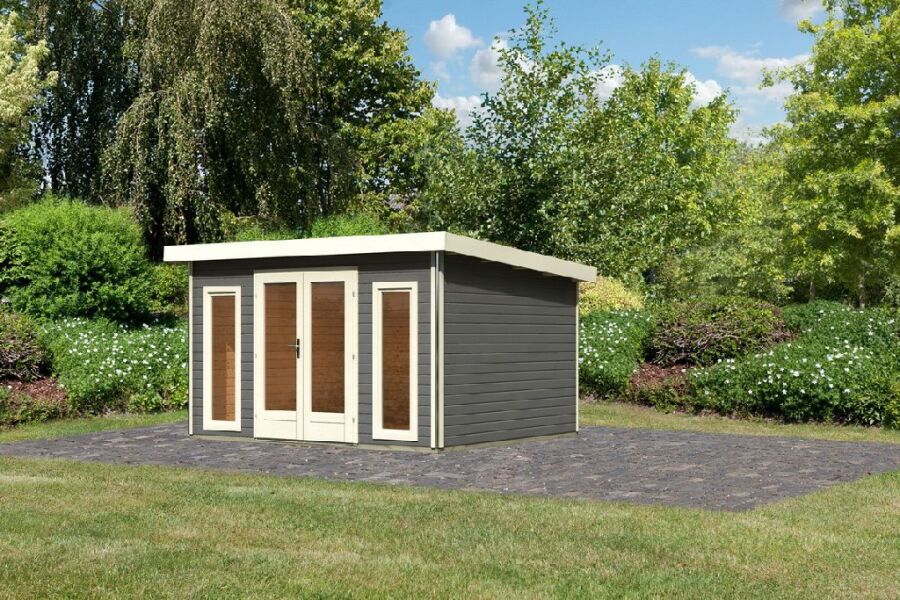 Karibu Gartenhaus RADEBURG 2 terragrau 40mm Wandstärke