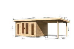 Karibu Gartenhaus RADEBURG 2 im Set 3,3 m Anbaudach...