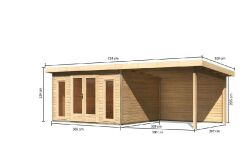 Karibu Gartenhaus RADEBURG 2 im Set 3,3 m Anbaudach und...