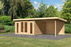 Karibu Gartenhaus RADEBURG 2 im Set 3,3 m Anbaudach und Rückwand naturbelassen 40mm Wandstärke