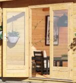 Karibu Gartenhaus RADEBURG 2 im Set 3,3 m Anbaudach und Rückwand naturbelassen 40mm Wandstärke