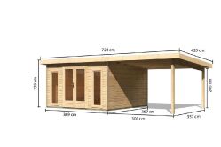 Karibu Gartenhaus RADEBURG 3 im Set 3,3 m Anbaudach...