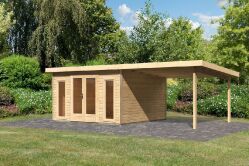 Karibu Gartenhaus RADEBURG 3 im Set 3,3 m Anbaudach naturbelassen 40mm Wandstärke