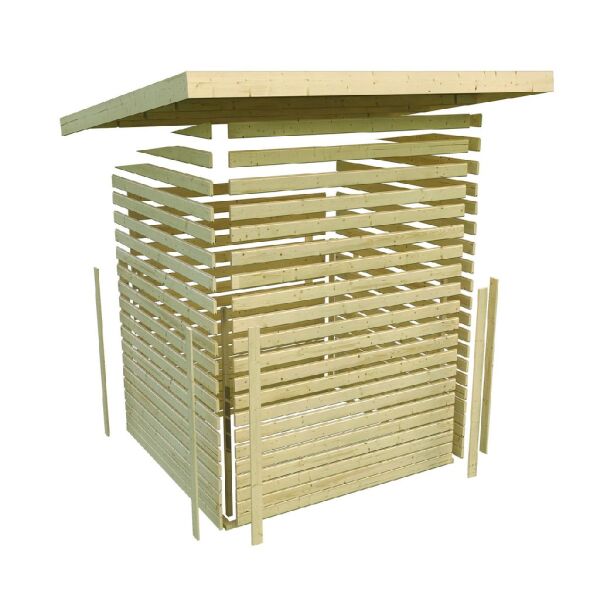 Karibu Gartenhaus RADEBURG 3 im Set 3,3 m Anbaudach terragrau 40mm Wandstärke