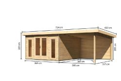 Karibu Gartenhaus RADEBURG 3 im Set 3,3 m Anbaudach und...
