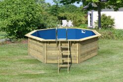 Karibu Pool Modell Variante 2 X Poolgrundkörper inkl. Vlies, Folie BLAU, kdi Holzdeck und Edelstahlleiter, KESSELDRUCKIMPRÄGNIERT