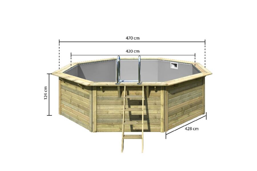 Karibu Pool Modell Variante 2 X Poolgrundkörper inkl. Vlies, Folie GRAU, kdi Holzdeck und Edelstahlleiter, KESSELDRUCKIMPRÄGNIERT
