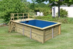 Karibu 44mm Rechteck Pool Modell Größe 2 inkl. Terrasse vor Kopf an der Seite 3,5 m breit