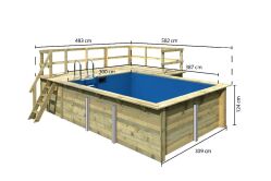 Karibu 44mm Rechteck Pool Modell Größe 2 inkl. Terrasse vor Kopf an der Seite 3,5 m breit+ Terrasse an der Seite