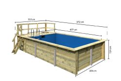 Karibu 44mm Rechteck Pool Modell Größe 3 inkl. Terrasse vor Kopf an der Seite 3,5 m breit