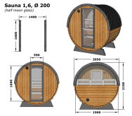 Saunafass Terrassensauna 204 x 160 cm Rückwand halb...