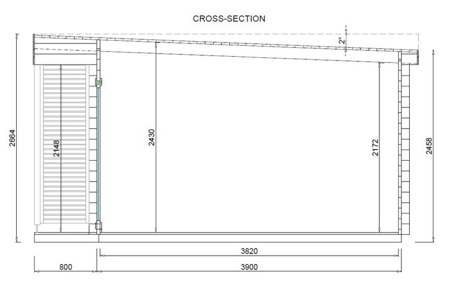 Gartenhaus MABEL (Version 1); 410x410 cm ISO (C); 40 mm Doppelnut; inkl. Boden und Terrasse