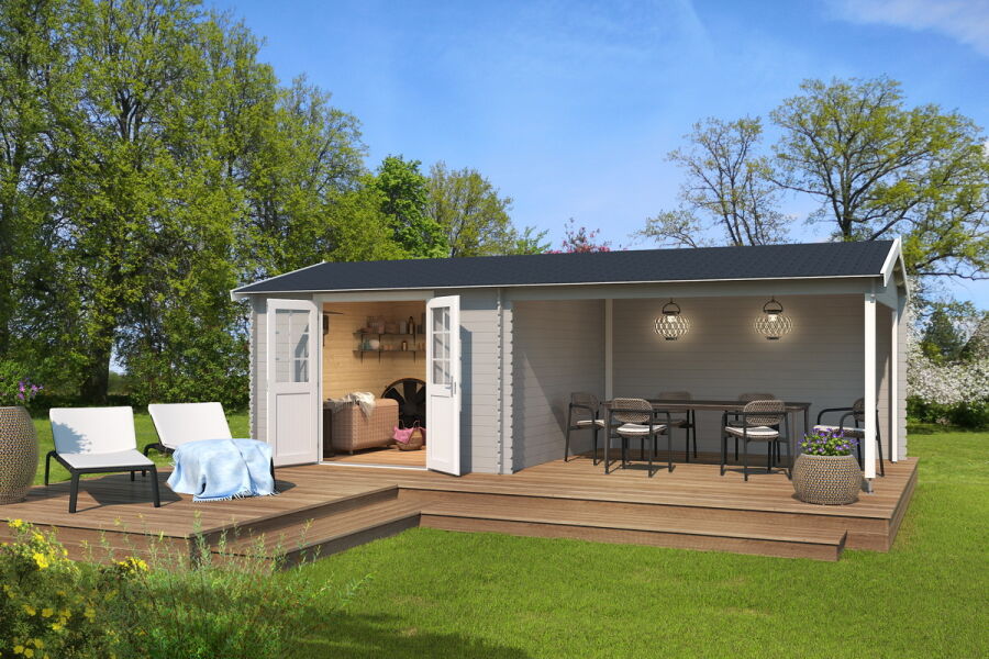 Lasita Maja Gartenhaus AMARILLO 730 x 350 cm, 28 mm, natur / farbig