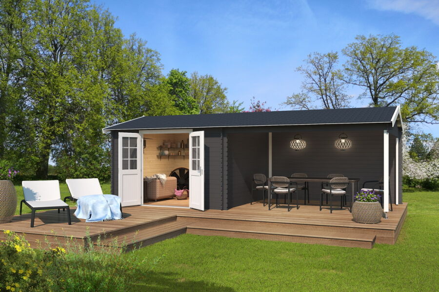 Lasita Maja Gartenhaus AMARILLO 730 x 350 cm, 28 mm, natur / farbig