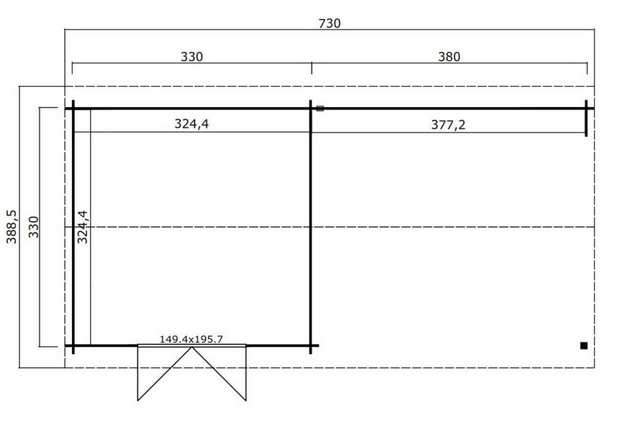 Lasita Maja Gartenhaus AMARILLO 730 x 350 cm, 28 mm, natur / farbig