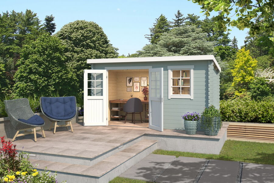 Gartenhaus AMIRA 175 400 x 195 cm, 28 mm, natur / farbig