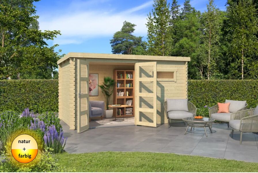 Gartenhaus AUGUSTA 400 x 250 cm, 28 mm natur / farbig