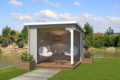 Gartenhaus BUFFALO 275 295 x 295 cm; 28mm Blockbohlen; LICHT GRAU lackiert