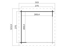 Gartenhaus BUFFALO 275 295 x 295 cm; 28mm Blockbohlen; LICHT GRAU lackiert