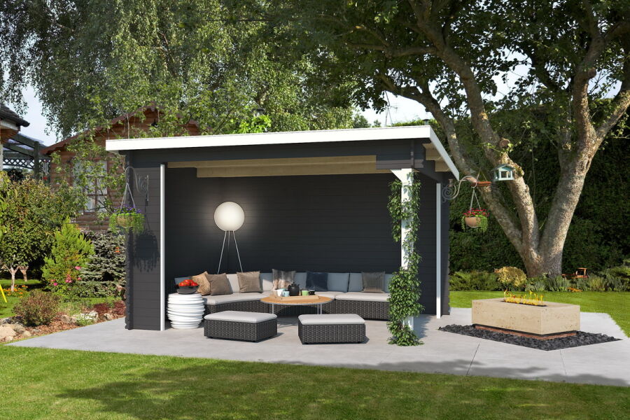 Gartenhaus BUFFALO 380 - 400 x 295 cm, 28 cm, natur / farbig