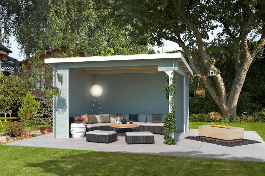 Gartenhaus BUFFALO 380 - 400 x 295 cm, 28 cm, natur / farbig