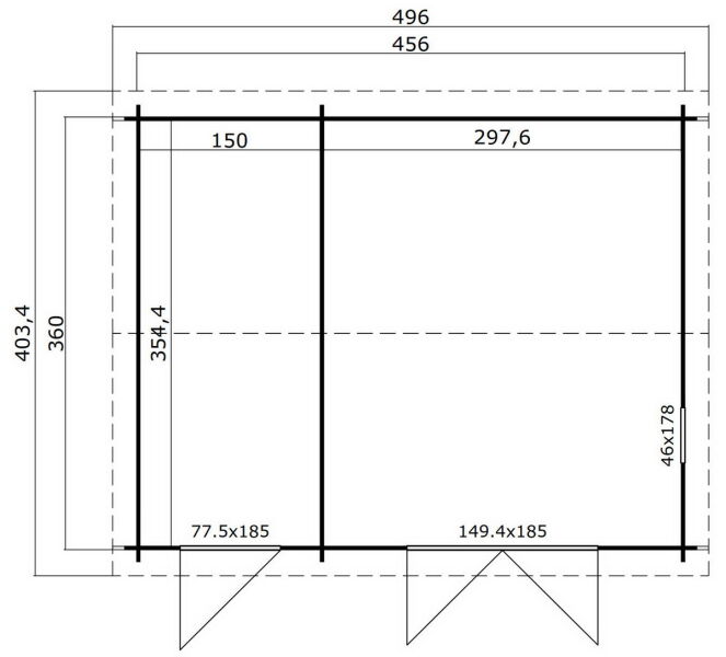 Gartenhaus CARROZ 2 - 476 x 380 cm, 28 mm, natur / farbig