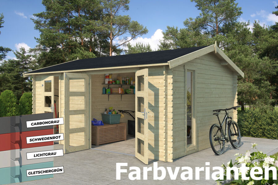 Gartenhaus CARROZ 2 - 476 x 380 cm, 28 mm, natur / farbig
