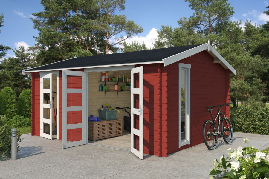 Gartenhaus CARROZ 2 - 476 x 380 cm, 28 mm, natur / farbig