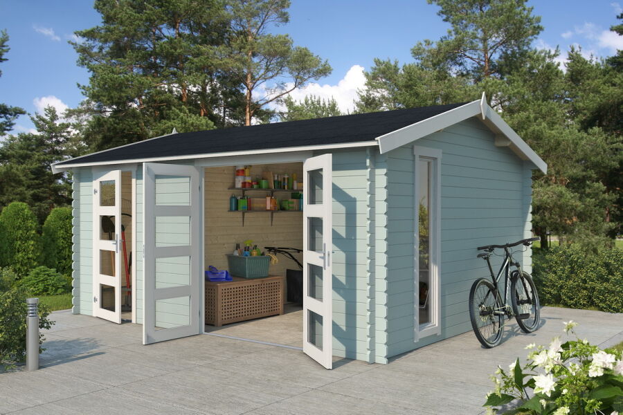 Gartenhaus CARROZ 2 - 476 x 380 cm, 28 mm, natur / farbig