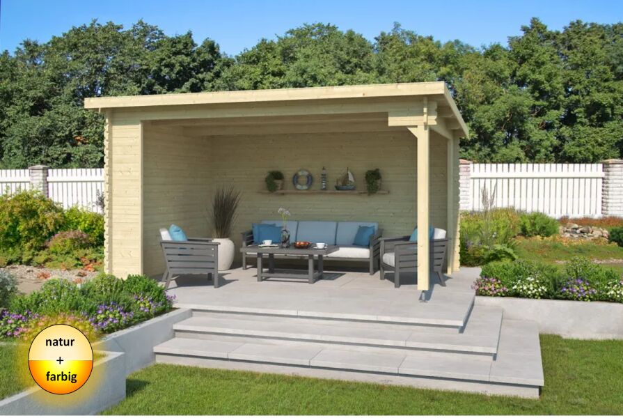 Gartenhaus COLUMBUS 445 x 320 cm, 28 mm, natur / farbig